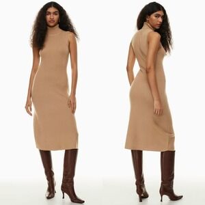Aritzia Wilfred Camel Mimi Midi Sweater Dress Turtleneck